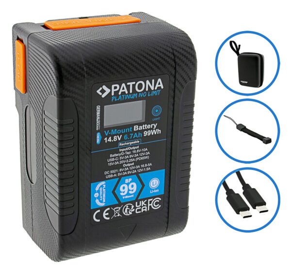 Platinum V-Mount battery BP-99W PD65 99Wh USB-C USB-A D-Tap DC-out incl. Hardcase