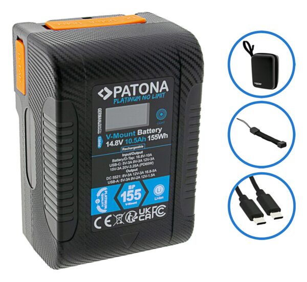 Platinum V-Mount battery BP-155W PD65 155Wh USB-C USB-A D-Tap DC-out incl. Hardcase