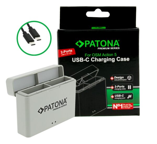 Premium Dual Charger charging box DJI Osmo Action 3 4 and 5 incl. USB-C cable